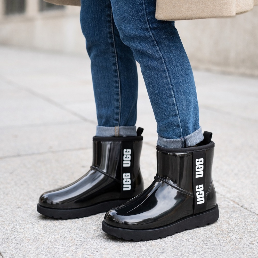 UGG Black Gloss Patent Short Waterproof Mini Boots